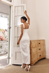 Poser Sequin Bust Split Midi Dress White